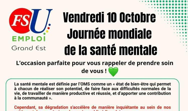 10 Octobre: JOURNEE DE LA SANTE MENTALE 