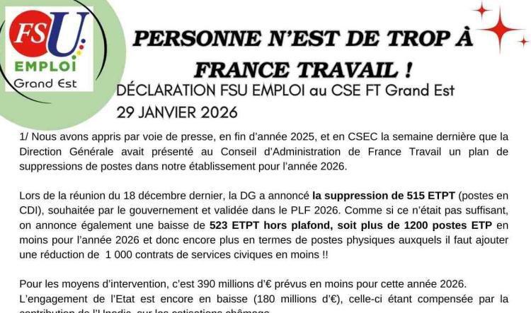 Déclaration FSU au CSE du 29/01