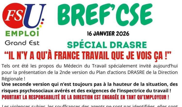 BREF 'CSE 16 Janvier spécial DRASRE