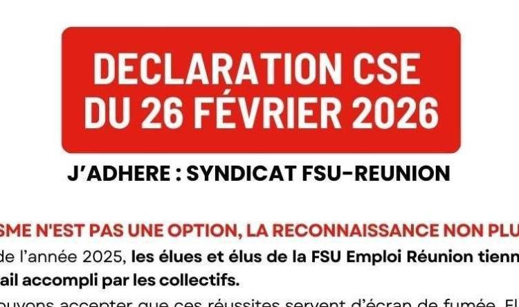 Déclaration  de la FSU Emploi Réunion au CSE du 26 février 2026