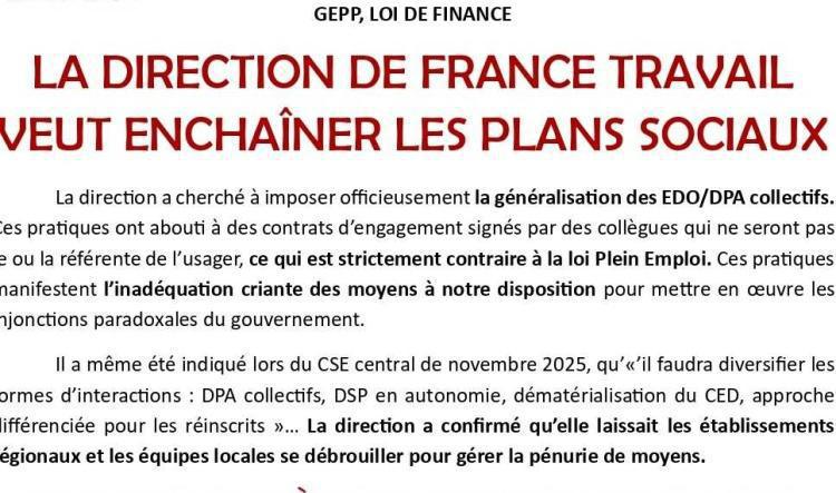 LA DIRECTION DE FRANCE TRAVAIL VEUT ENCHAÎNER LES PLANS SOCIAUX