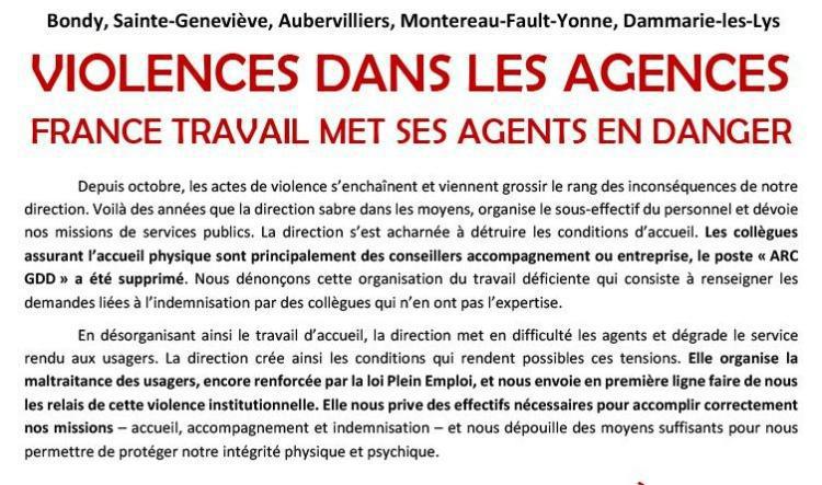 FRANCE TRAVAIL MET SES AGENTS EN DANGER