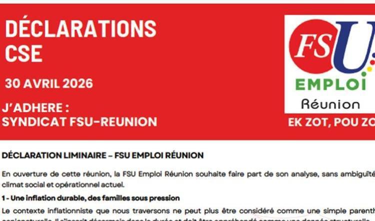 Déclarations de la FSU Emploi Réunion au CSE du 30 avril 2026
