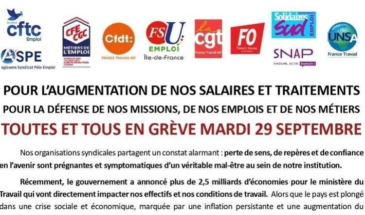TOUTES ET TOUS EN GREVE MARDI 29 SEPTEMBRE