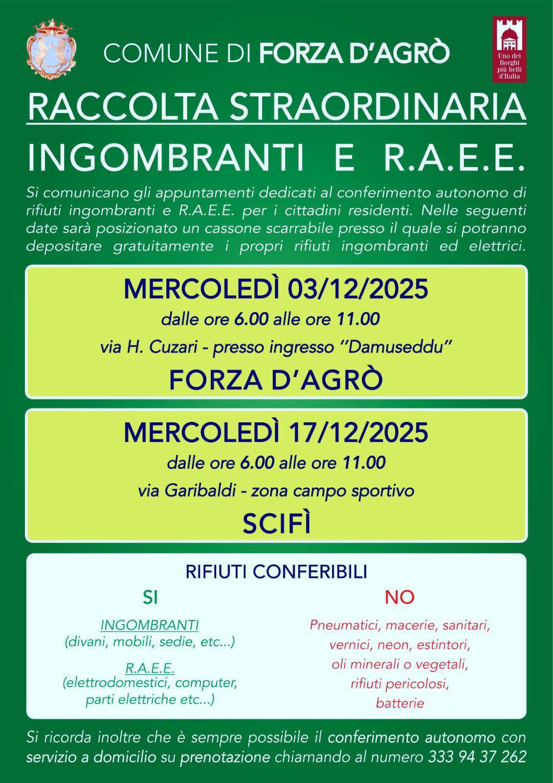 Raccolta Straordinaria Ingombranti e R.A.E.E. (dalle ore 6.00 alle ore 11.00)