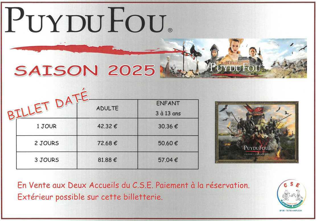 Tarifs billetterie CSE 