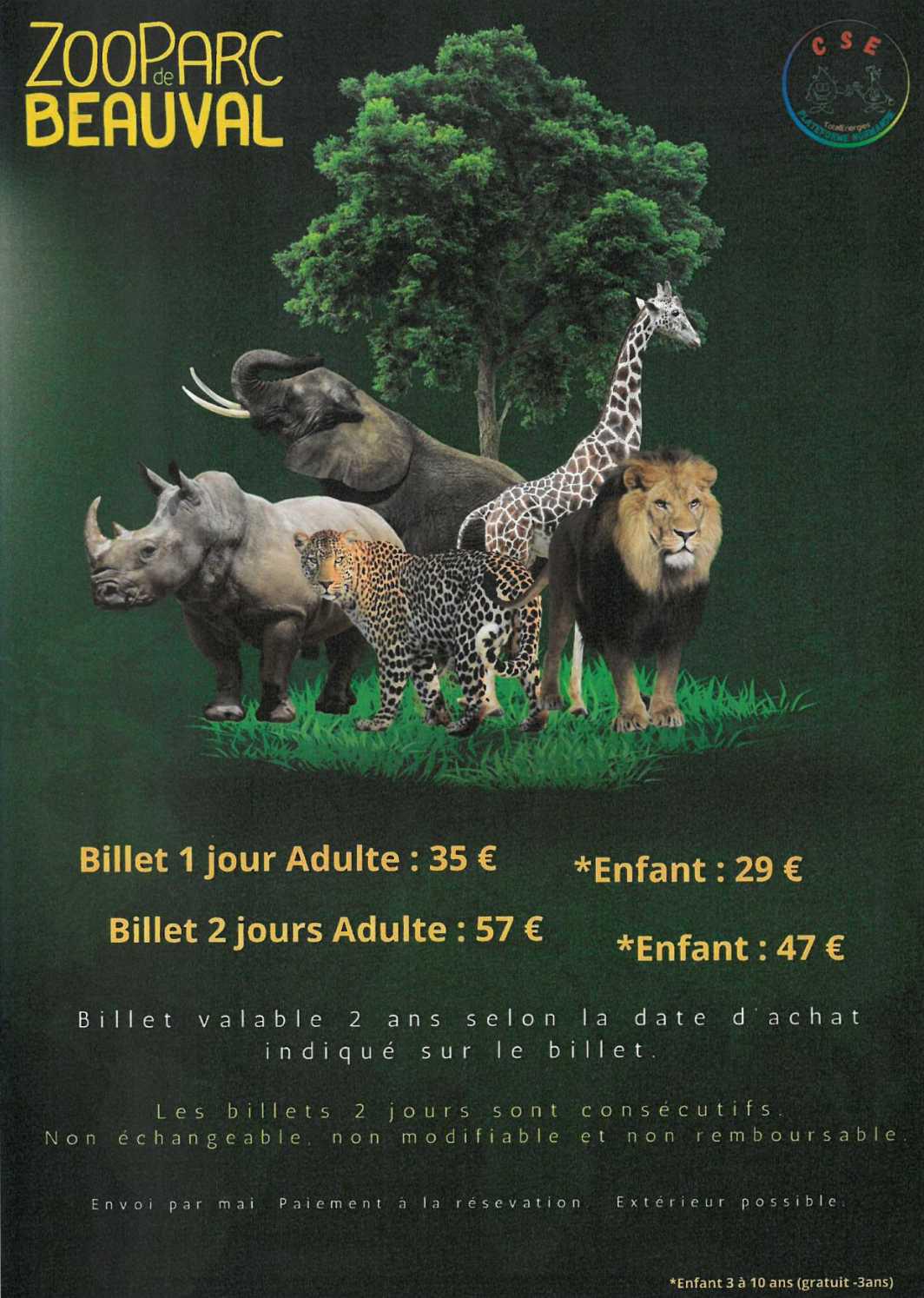Tarifs billetterie CSE 