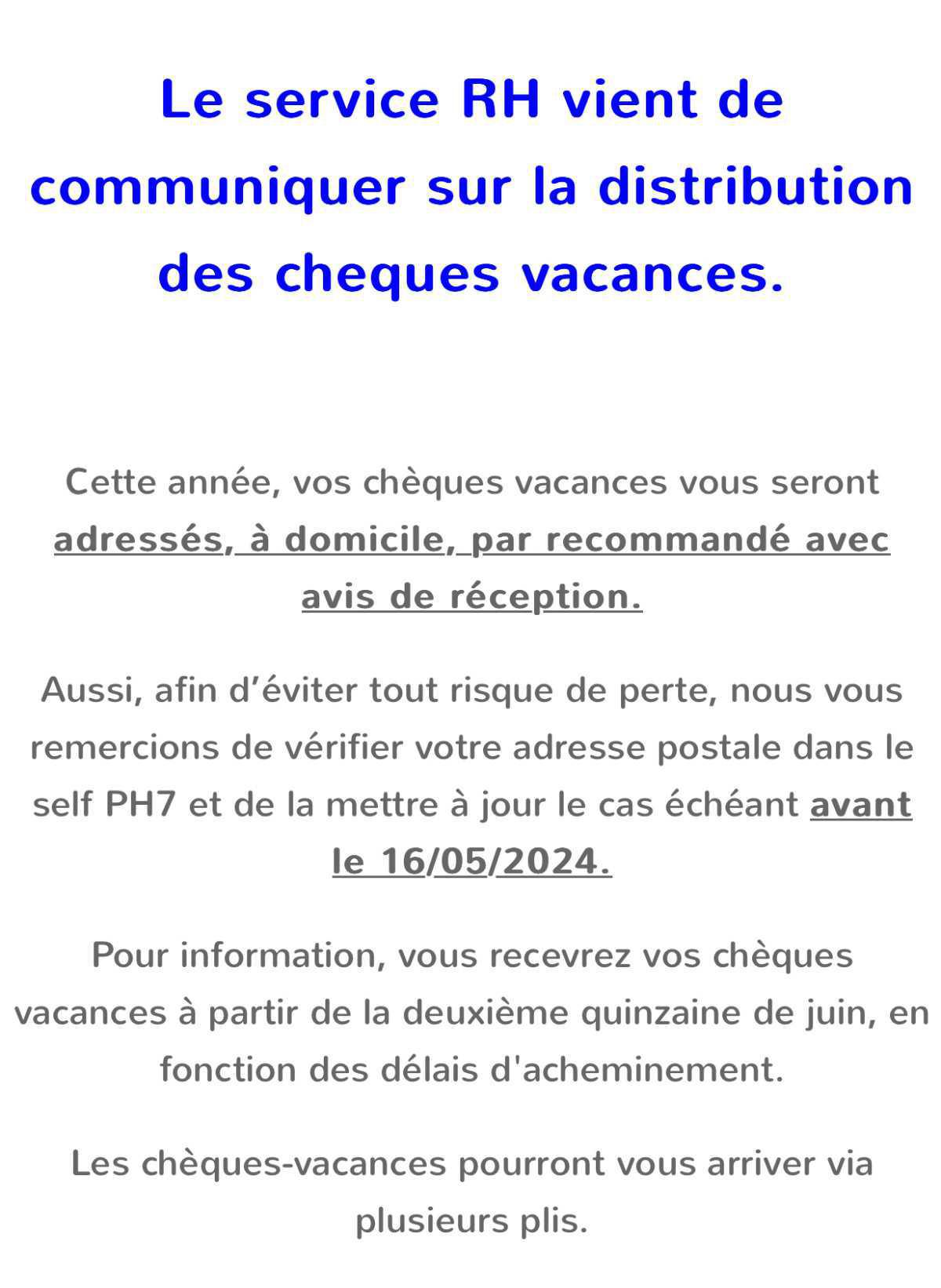 Distribution chèques vacances 