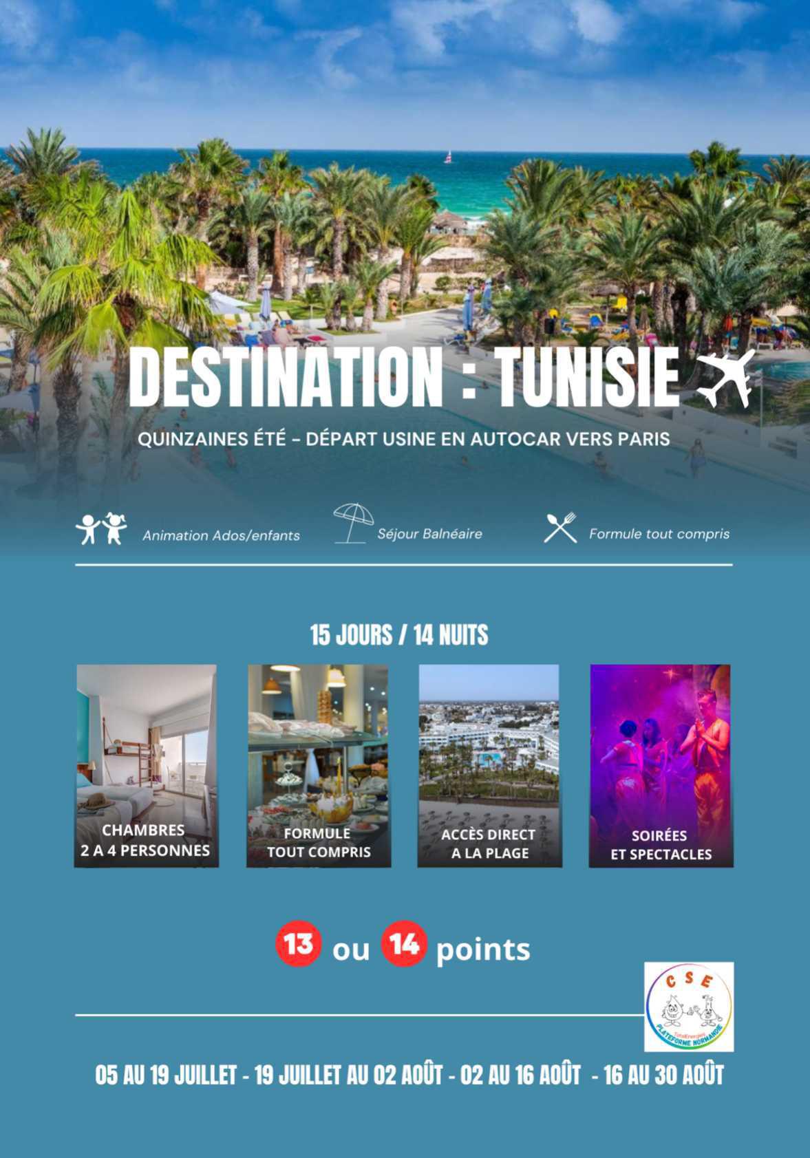 TUNISIE DJERBA 14 NUITS 05/19 JUILLET- 19 JUILLET AU 02 AOUT- 02/16 AOUT - 16/30 AOUT 2026