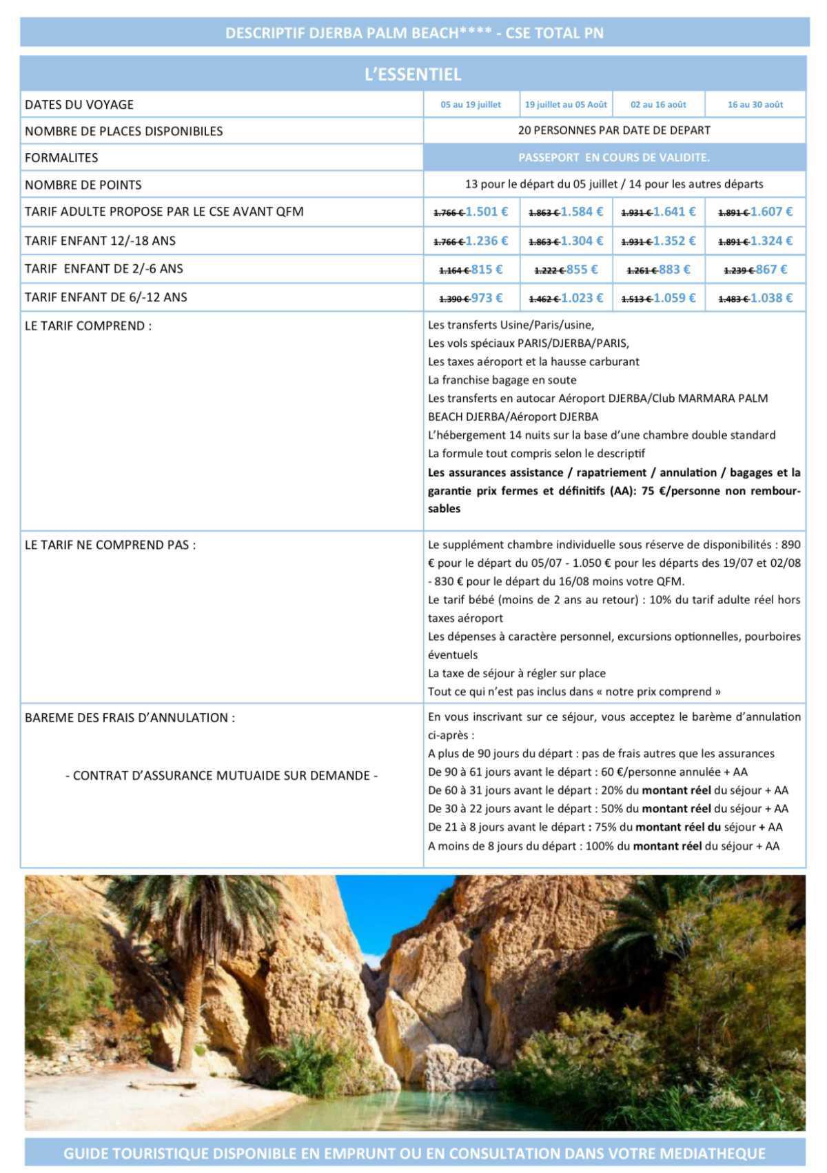 TUNISIE DJERBA 14 NUITS 05/19 JUILLET- 19 JUILLET AU 02 AOUT- 02/16 AOUT - 16/30 AOUT 2026