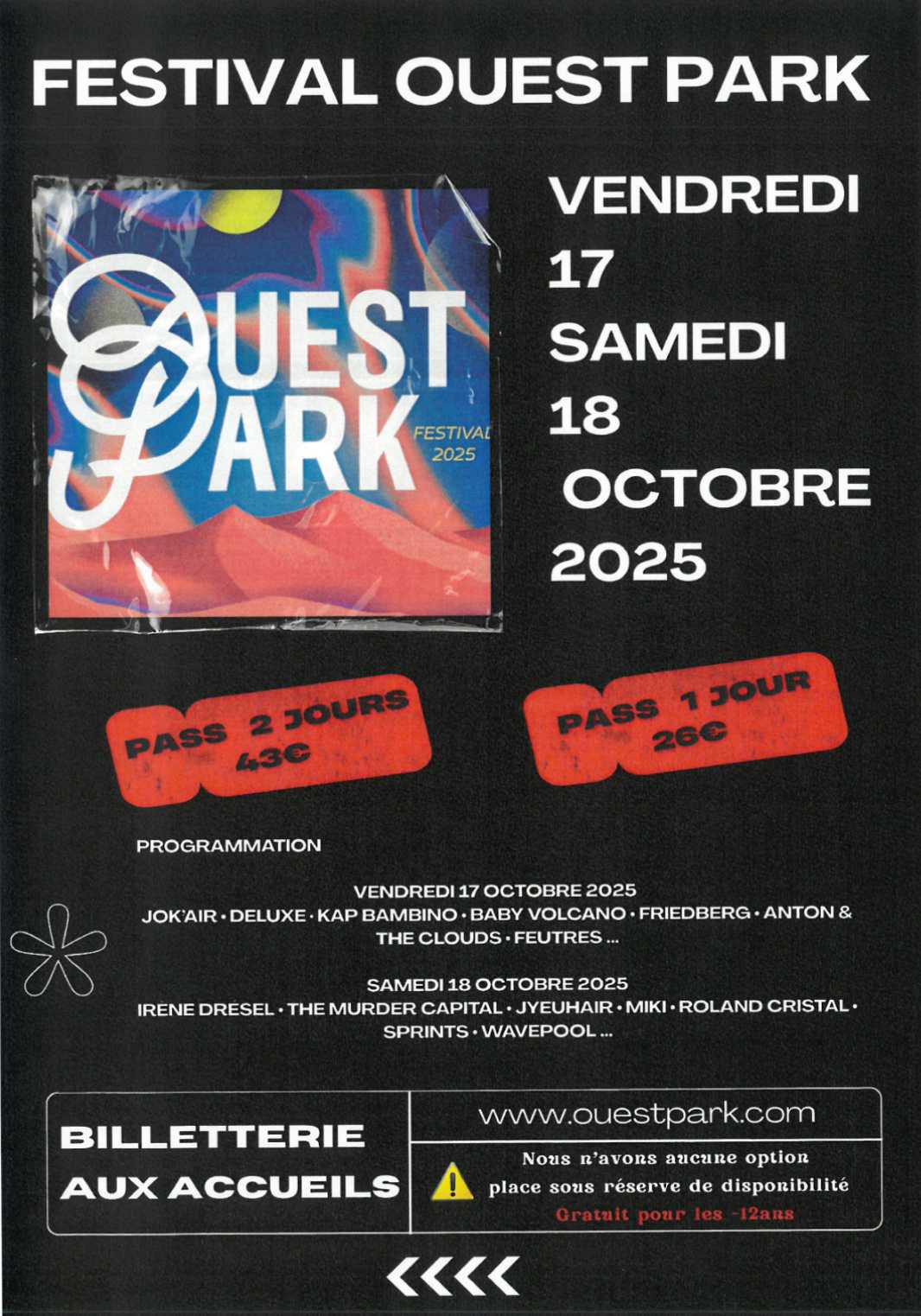 ⚠️ Fin des réservations Ouest Park 🎸