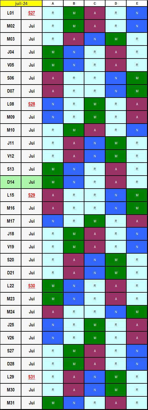 Calendrier postés 2024/2025 équipes 3*8 C 