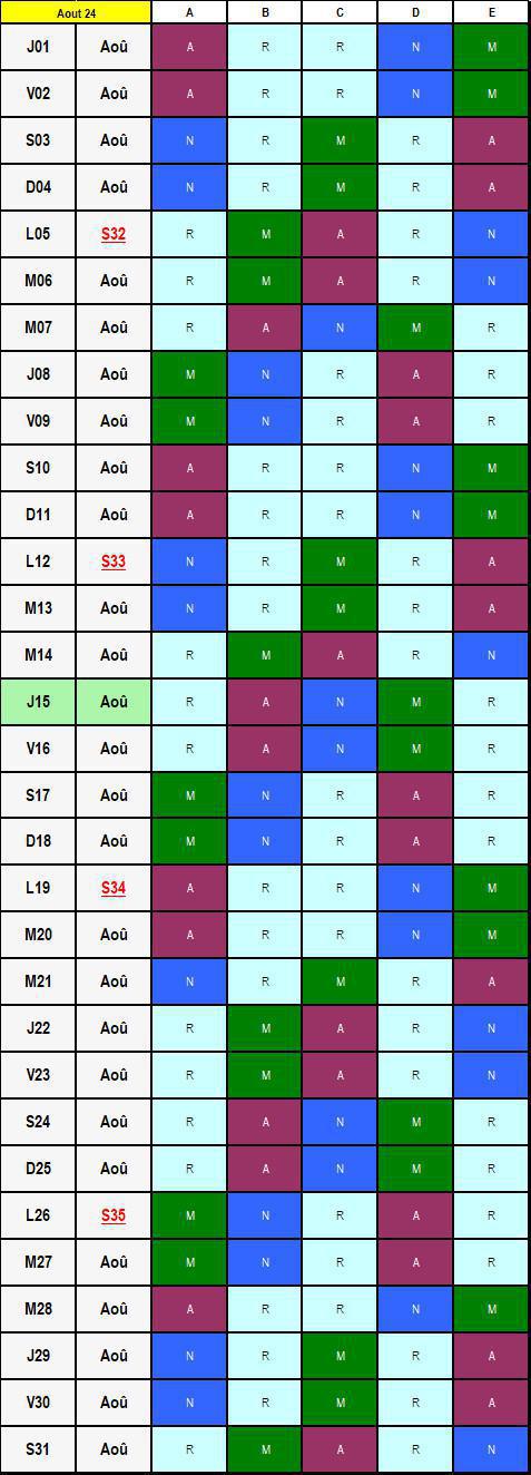 Calendrier postés 2024/2025 équipes 3*8 C 