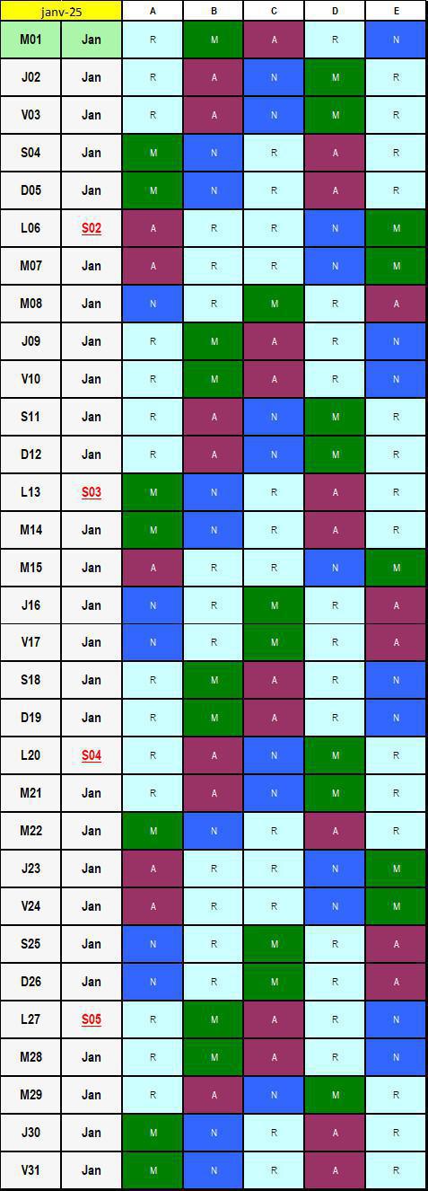 Calendrier postés 2024/2025 équipes 3*8 C 