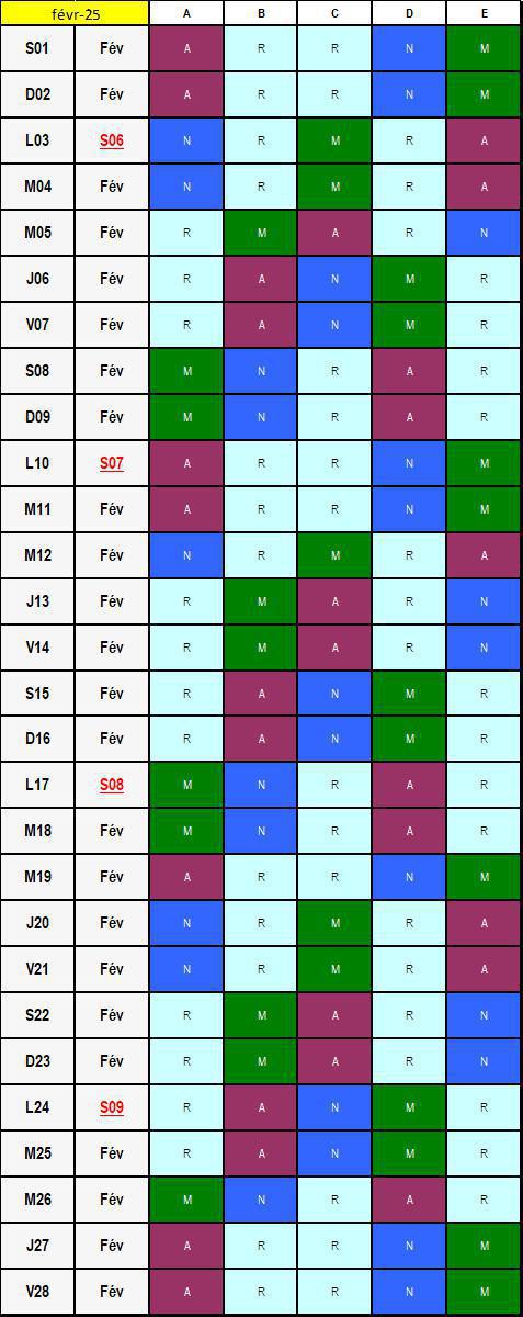 Calendrier postés 2024/2025 équipes 3*8 C 
