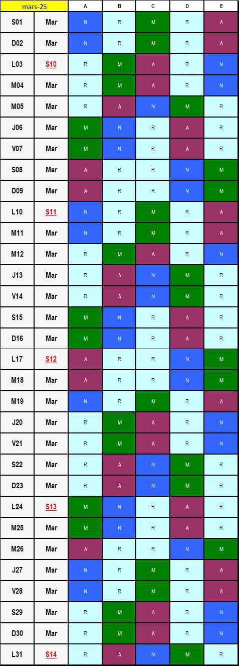 Calendrier postés 2024/2025 équipes 3*8 C 