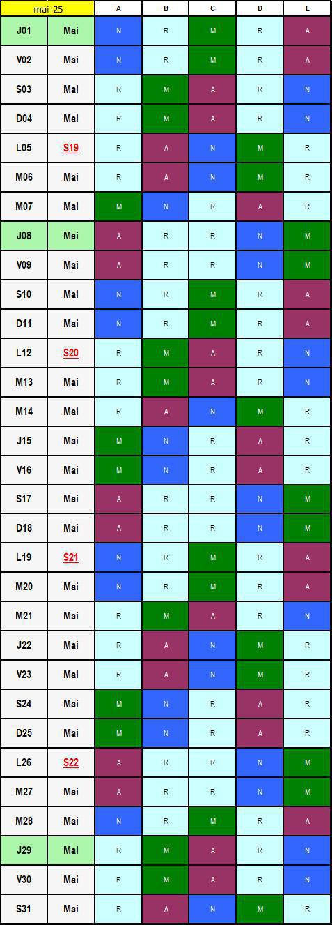 Calendrier postés 2024/2025 équipes 3*8 C 