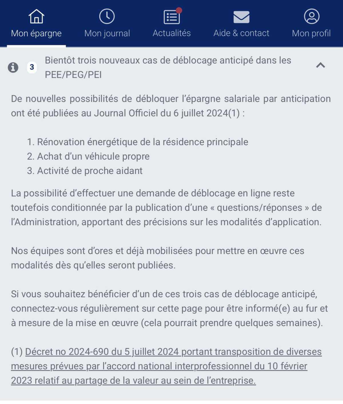 Nouveaux cas de déblocage anticipés PEE