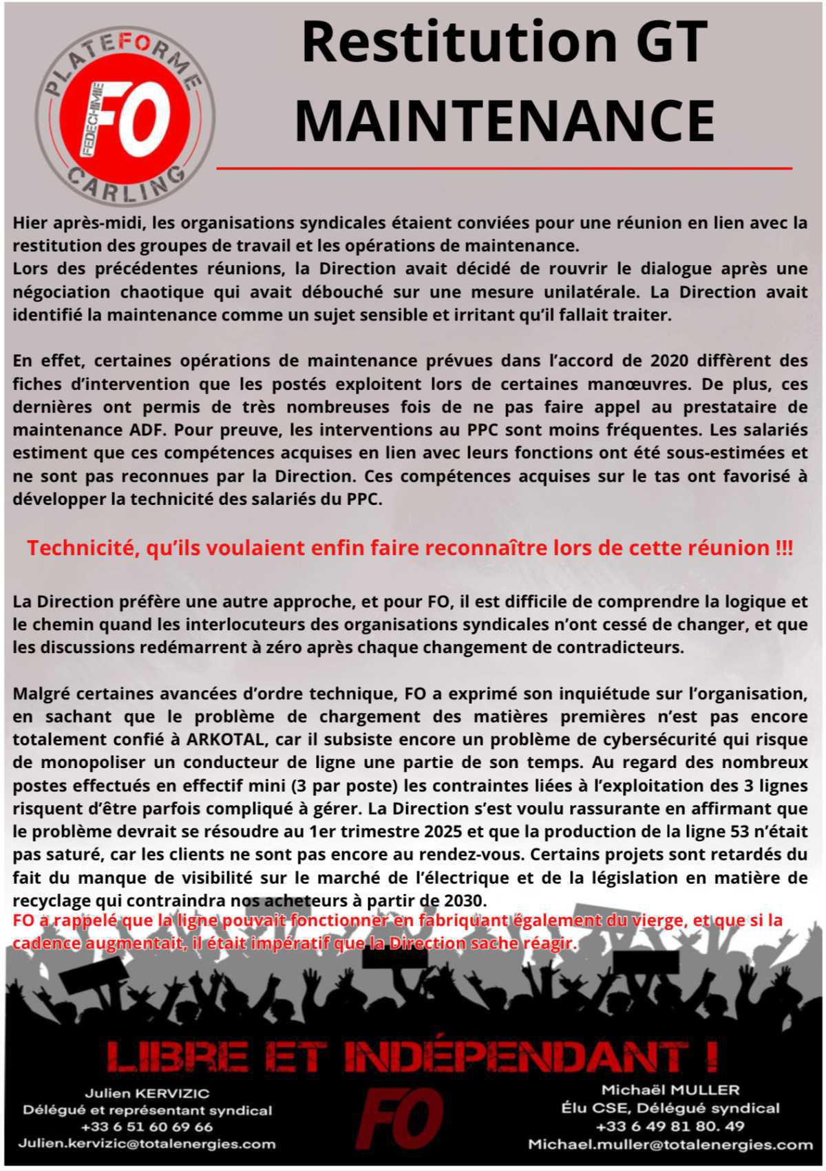GT maintenance PPC et ligne 53 PPC