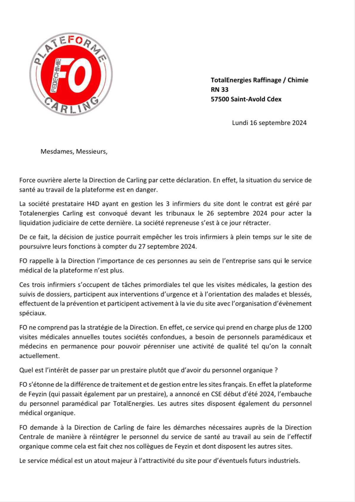 Déclaration service de santé au travail CSE septembre 