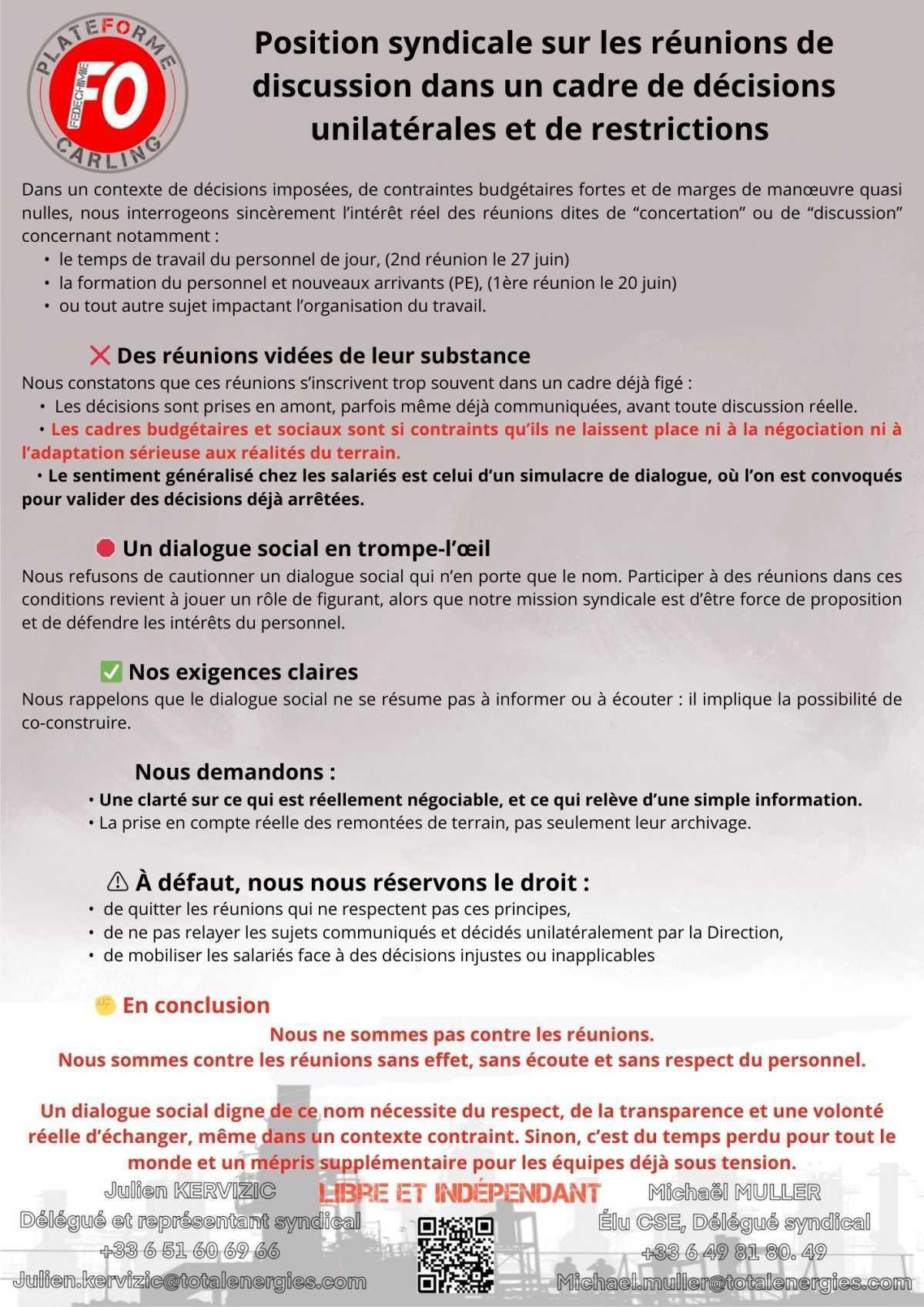 Position FO sur les réunions de concertation