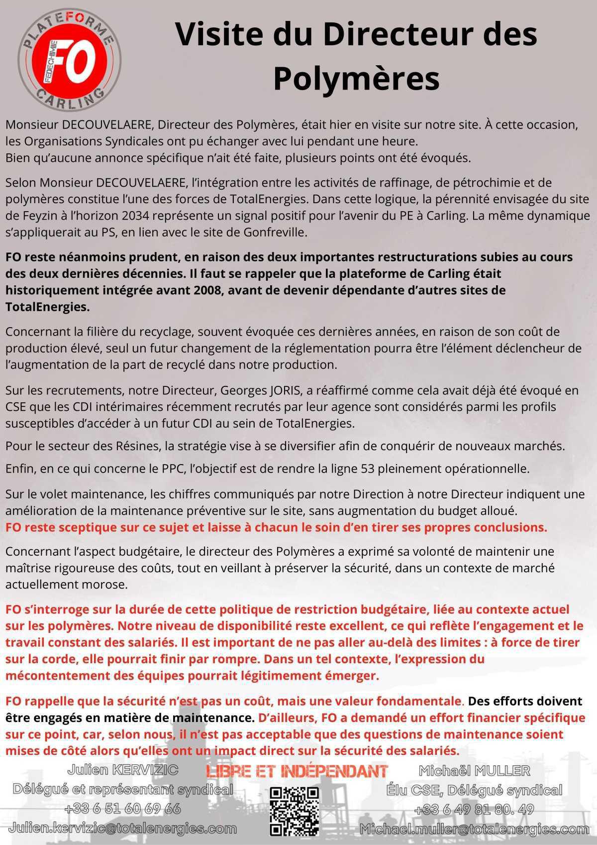 Visite du Directeur des polymères