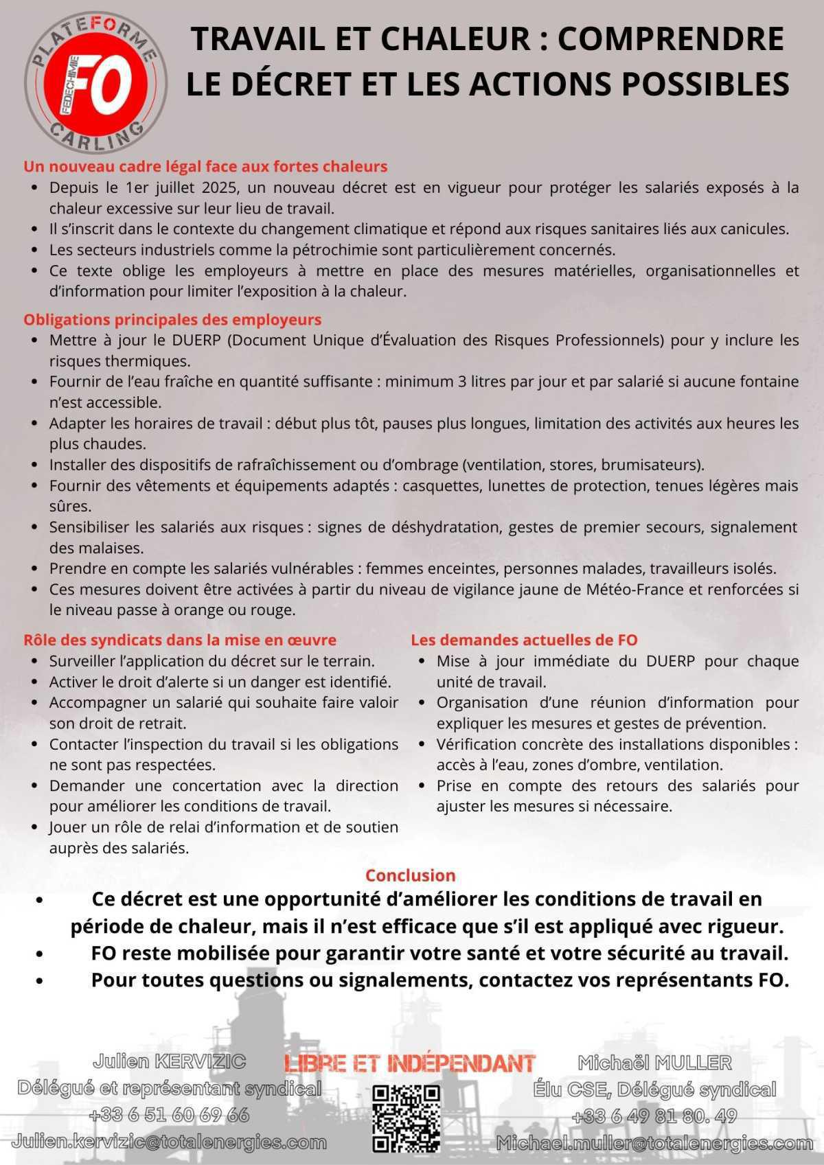 Travail et chaleur : comprendre le décret et les actions possibles 