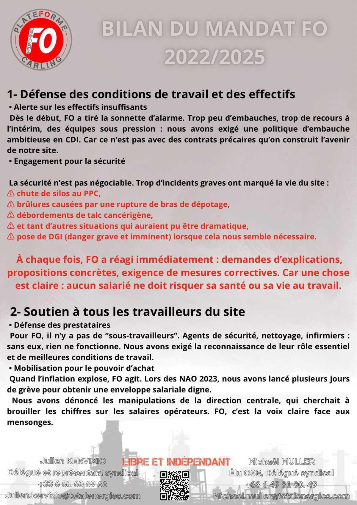 Bilan de mandat FO 2022/2025