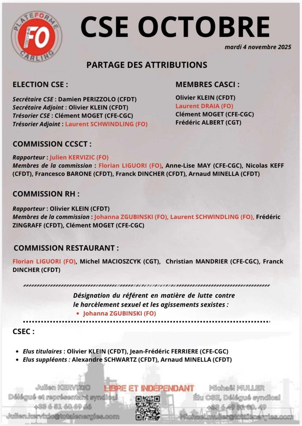 CSE entrant et CSE octobre 2025 / consultation demande d’agrément médecine du travail plateforme de Carling