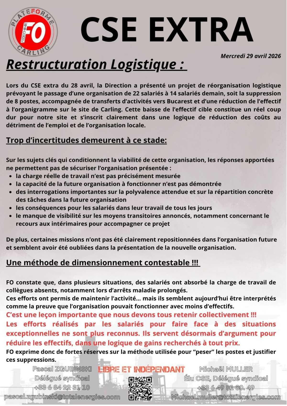 CSE EXTRA RESTRUCTURATION DE LA LOGISTIQUE