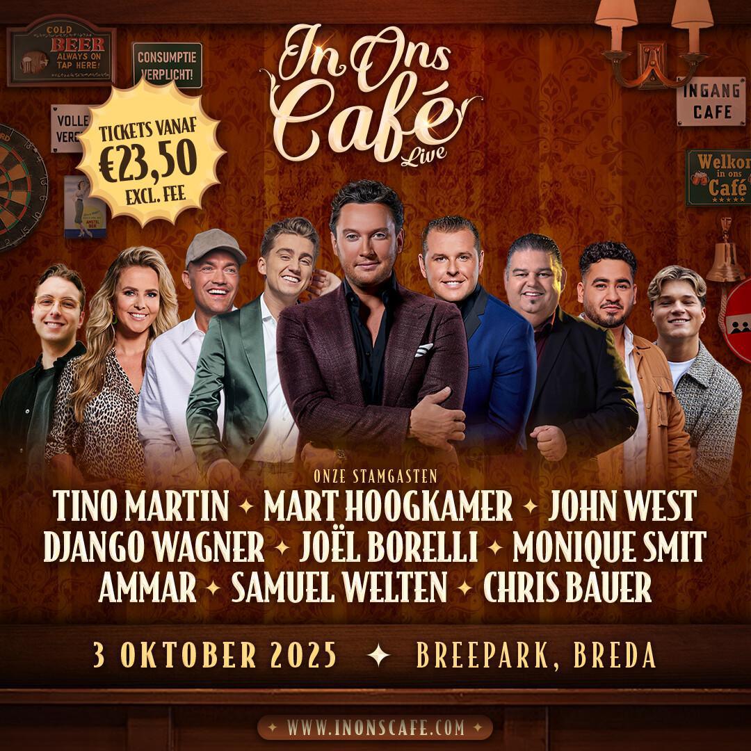 Nieuw in Breda: 'In Ons Café' met Tino Martin, Mart Hoogkamer en Sjango Wagner Nieuw in Breda: 'In Ons Café' met Tino Martin, Mart Hoogkamer en Sjango Wagner