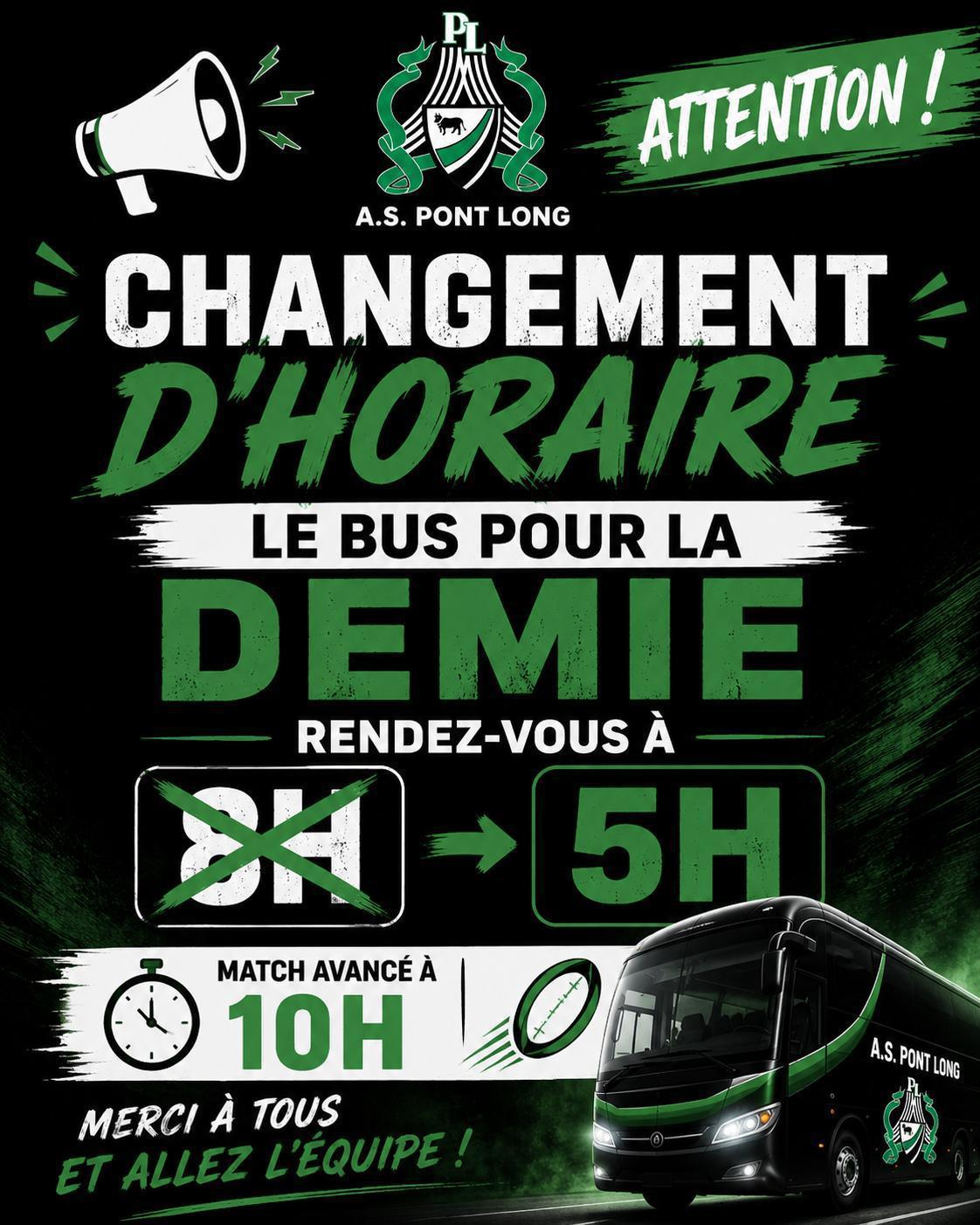 CHANGEMENT D’HORAIRE BUS SUPPORTERS DEMI FINALE !🕔🚌