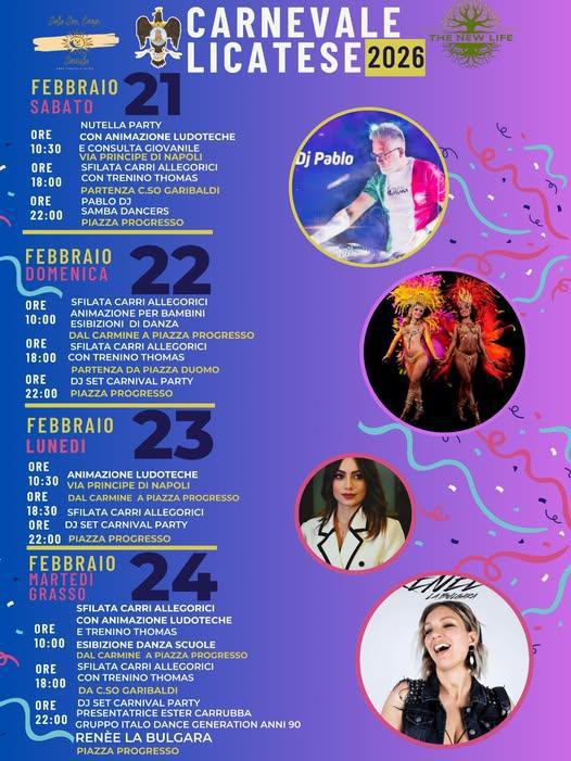 Carnevale Licatese 2026- Sfilata Carri Allegorici animazione per bambini esibizione di danza (dalle 10.00 alle 13:00)