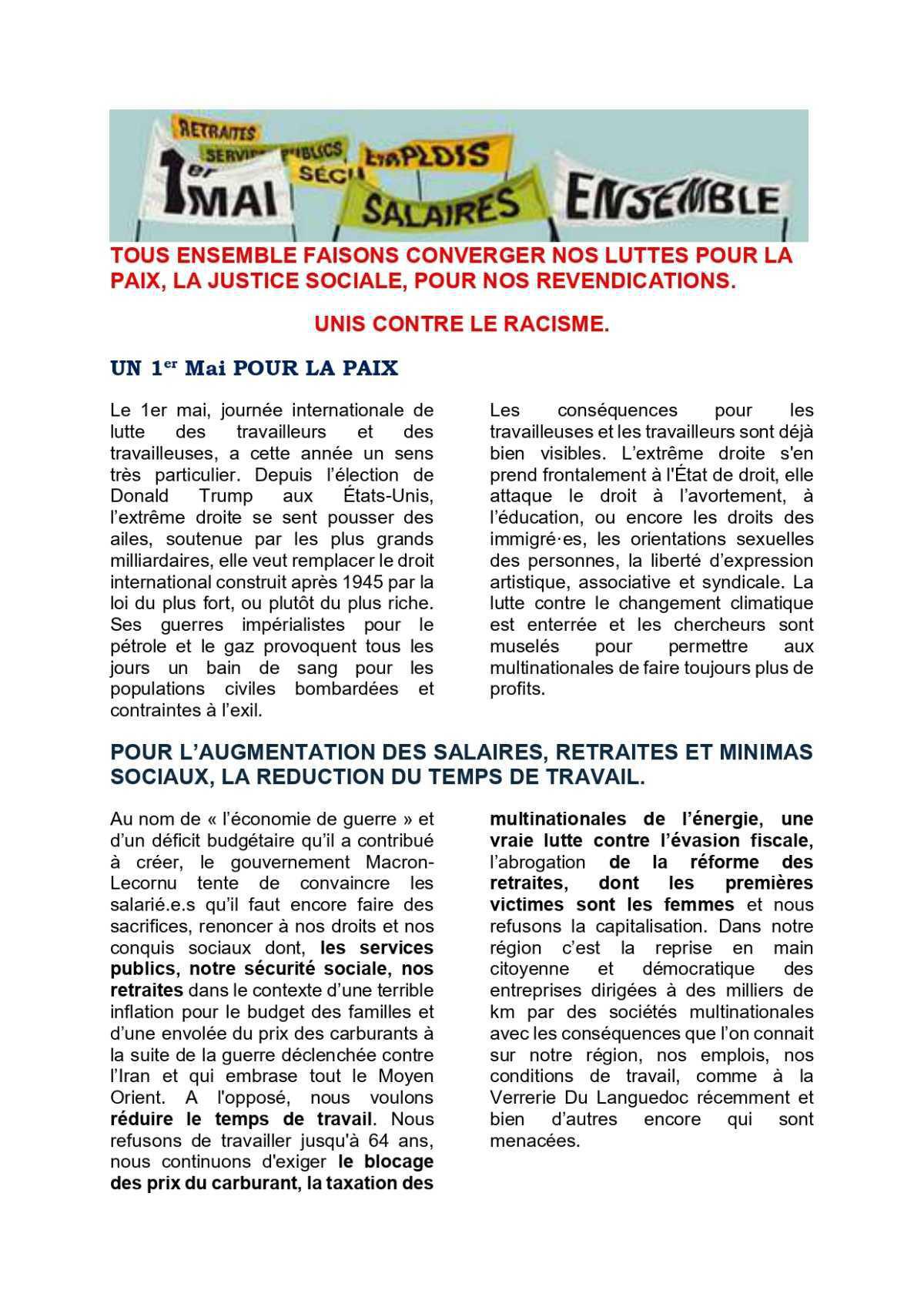 1er mai : Manifestons
