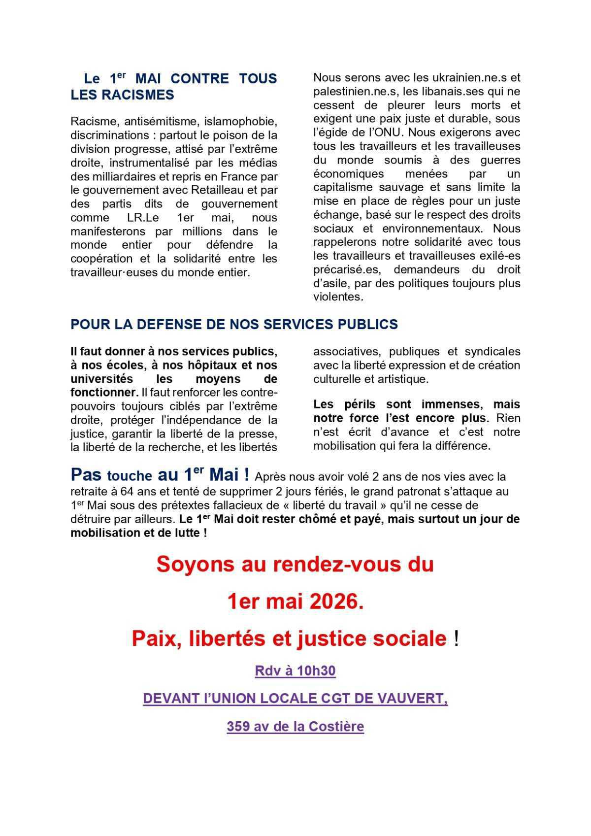 1er mai : Manifestons