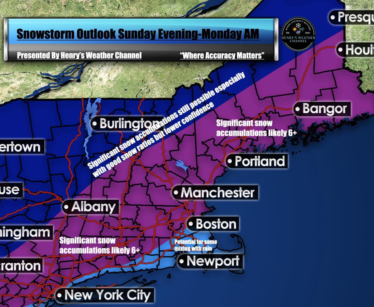 Snowstorm outlook map for Sunday-Monday AM!