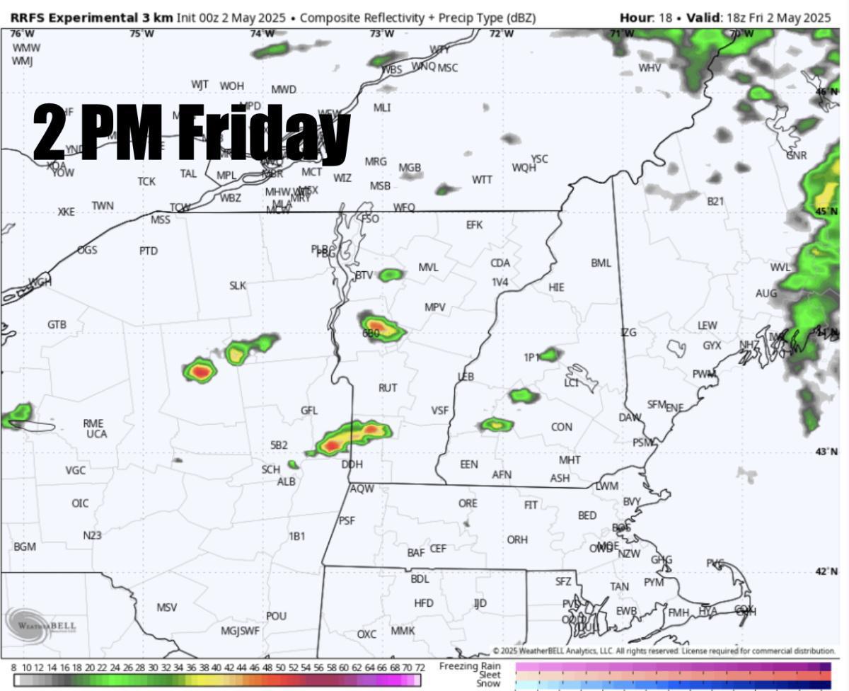 Happy Friday. A warm day for many with scattered thunderstorms this afternoon-evening 