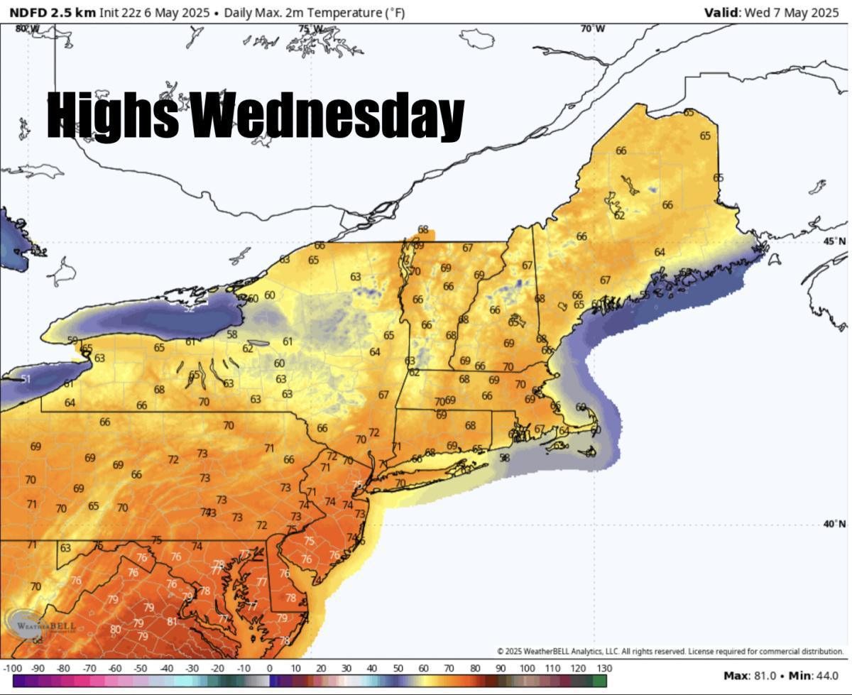 Sunshine in the forecast for Wednesday and Thursday before more widespread rain on Friday into Saturday