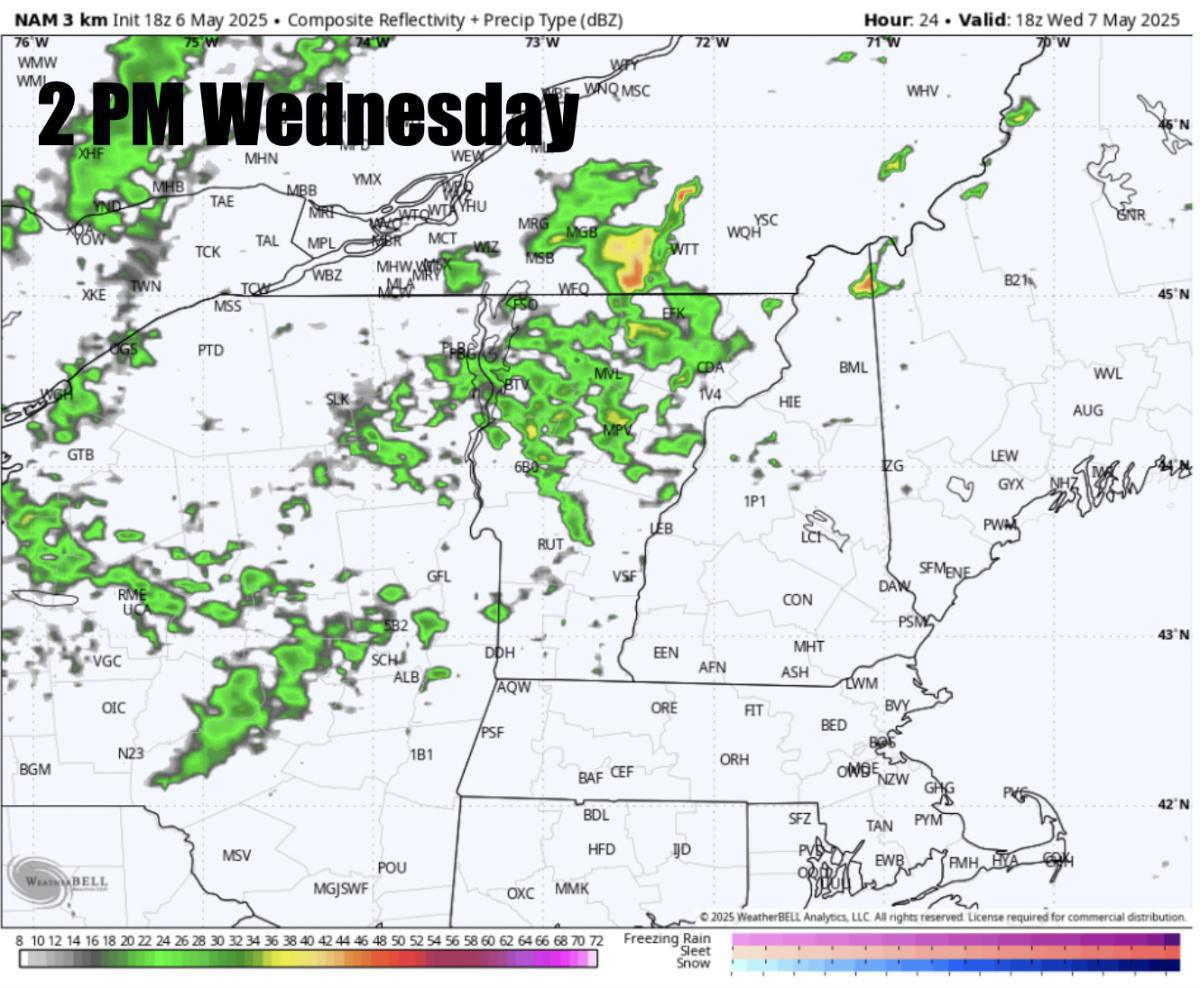Sunshine in the forecast for Wednesday and Thursday before more widespread rain on Friday into Saturday