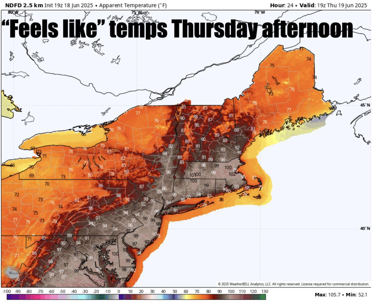Very hot Thursday ahead across SNE. Scattered severe storms in the afternoon-evening