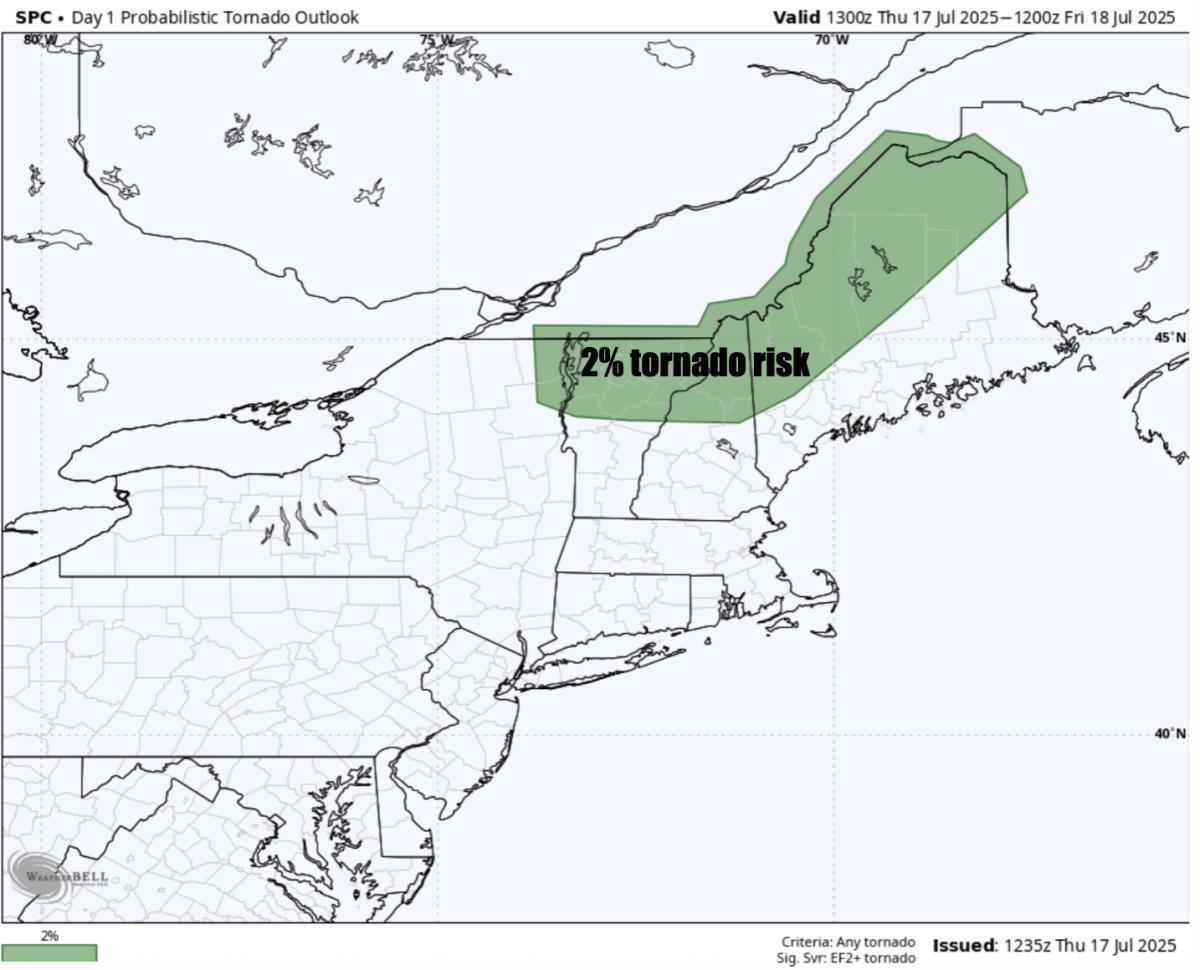 Severe weather expected today across Northern New England. Low risk for a tornado 