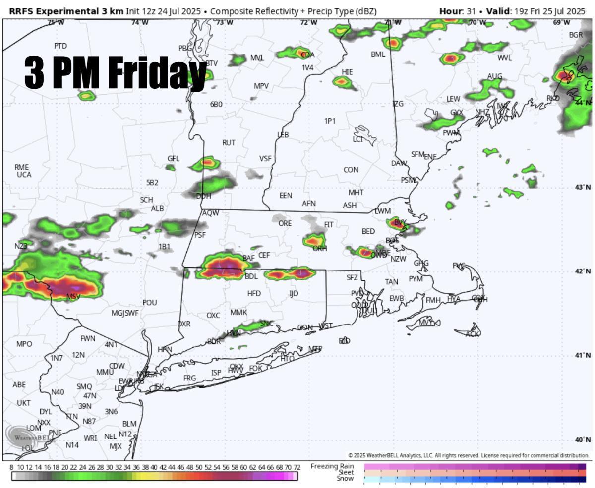 A very hot day Friday across SNE with severe thunderstorms in the afternoon-evening!