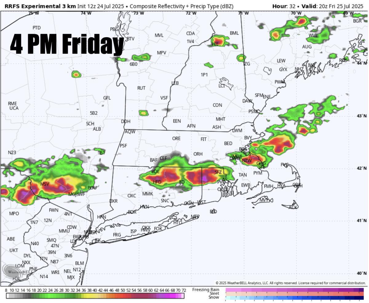 A very hot day Friday across SNE with severe thunderstorms in the afternoon-evening!