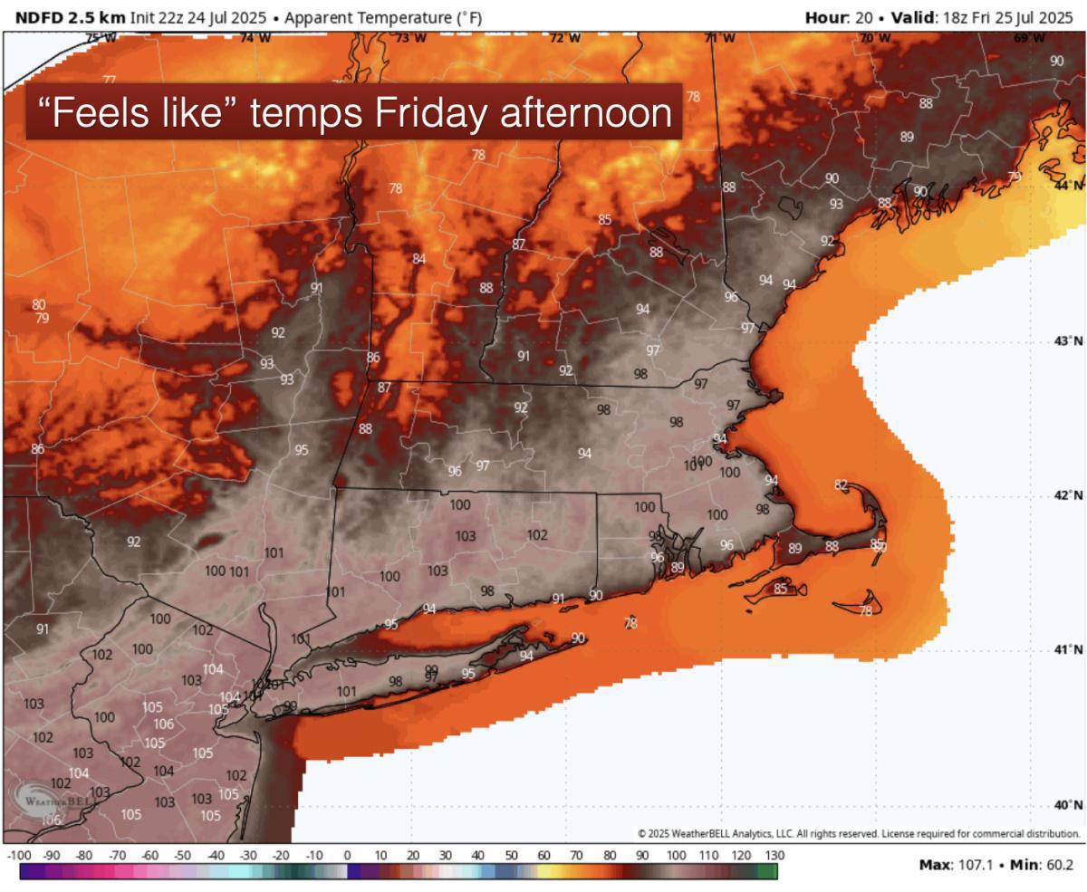 A very hot day Friday across SNE with severe thunderstorms in the afternoon-evening!