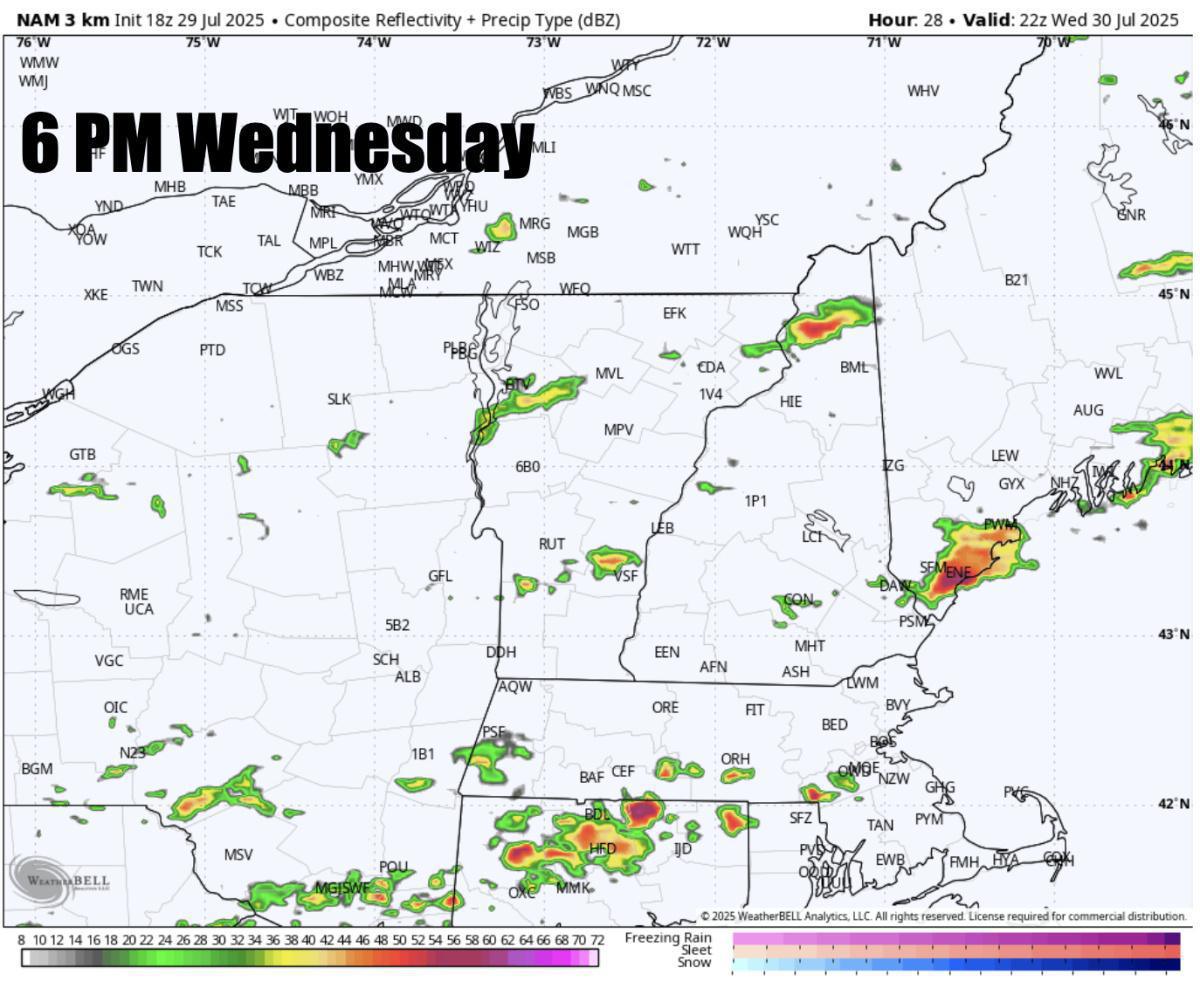 Scattered storms on the way Wednesday with one more hot day across SNE