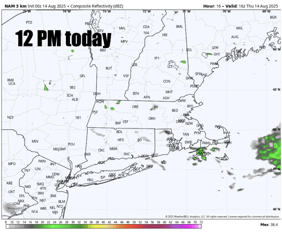 A few scattered storms expected to develop today across Eastern New England 