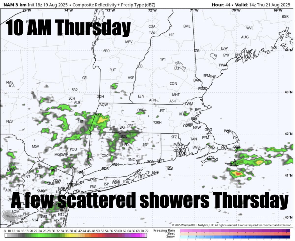 Wednesday's forecast has trended much wetter across SNE. Large waves and dangerous rip currents from Erin