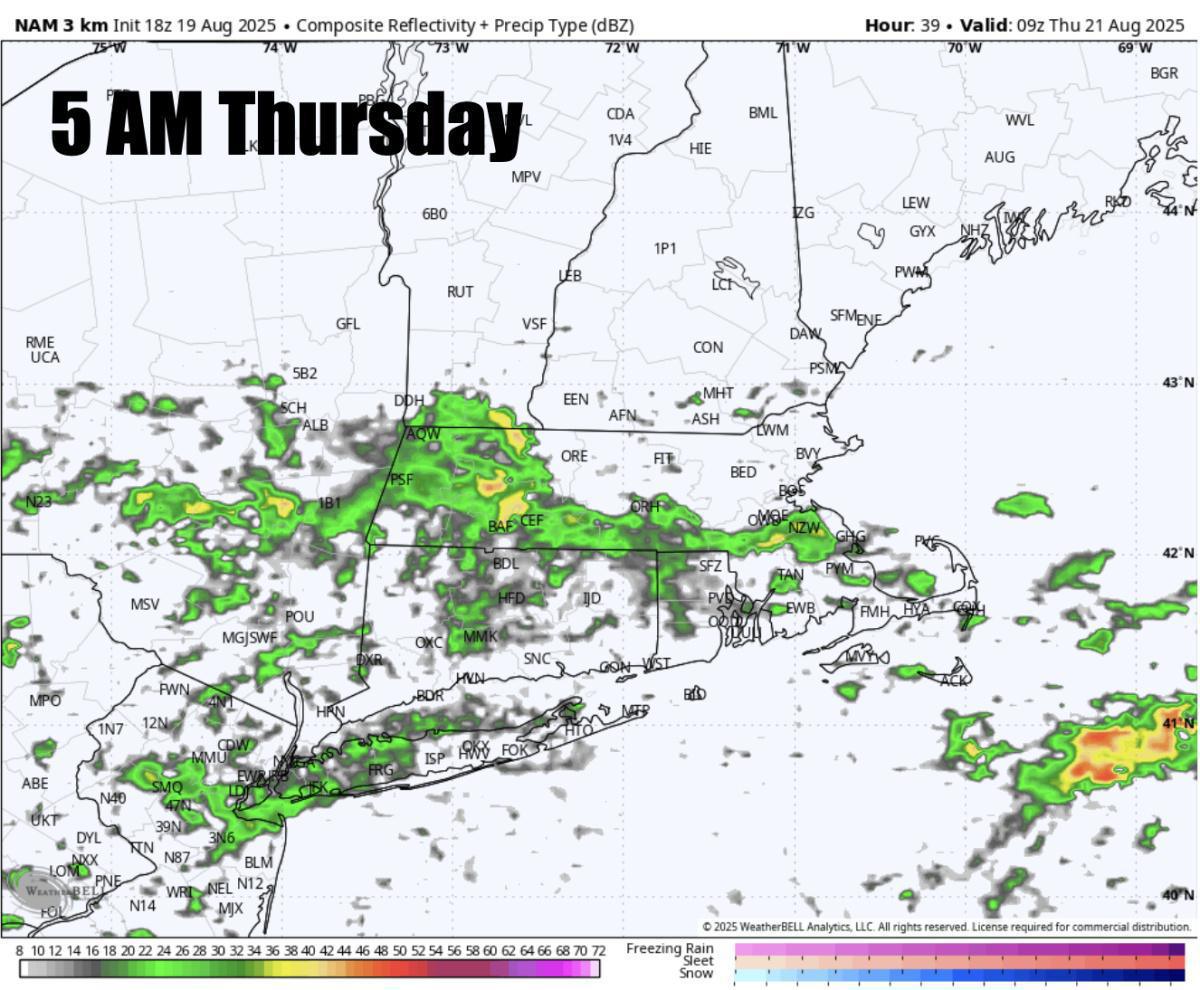 Wednesday's forecast has trended much wetter across SNE. Large waves and dangerous rip currents from Erin