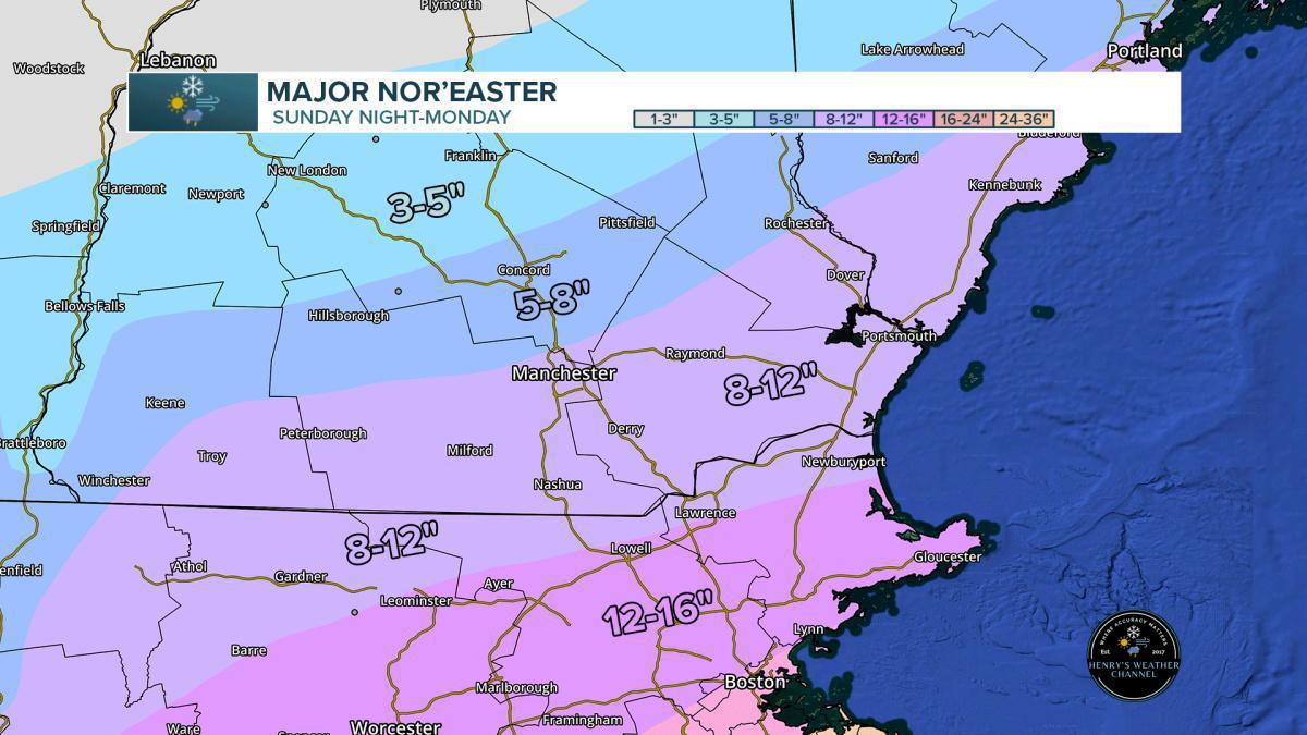 BREAKING! A MAJOR NOR'EASTER IS SET TO SLAM SOUTHERN NEW ENGLAND SUNDAY NIGHT INTO MONDAY WITH DAMAGING WINDS, 1-2 FEET OF SNOW, POWER OUTAGES!