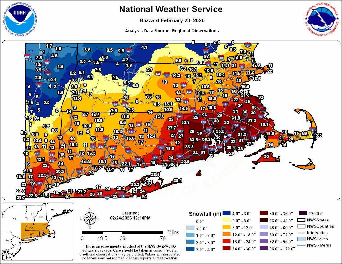 HISTORIC BLIZZARD BRINGS OVER 30" OF SNOW TO SE SNE WITH MAJOR POWER OUTAGES! 